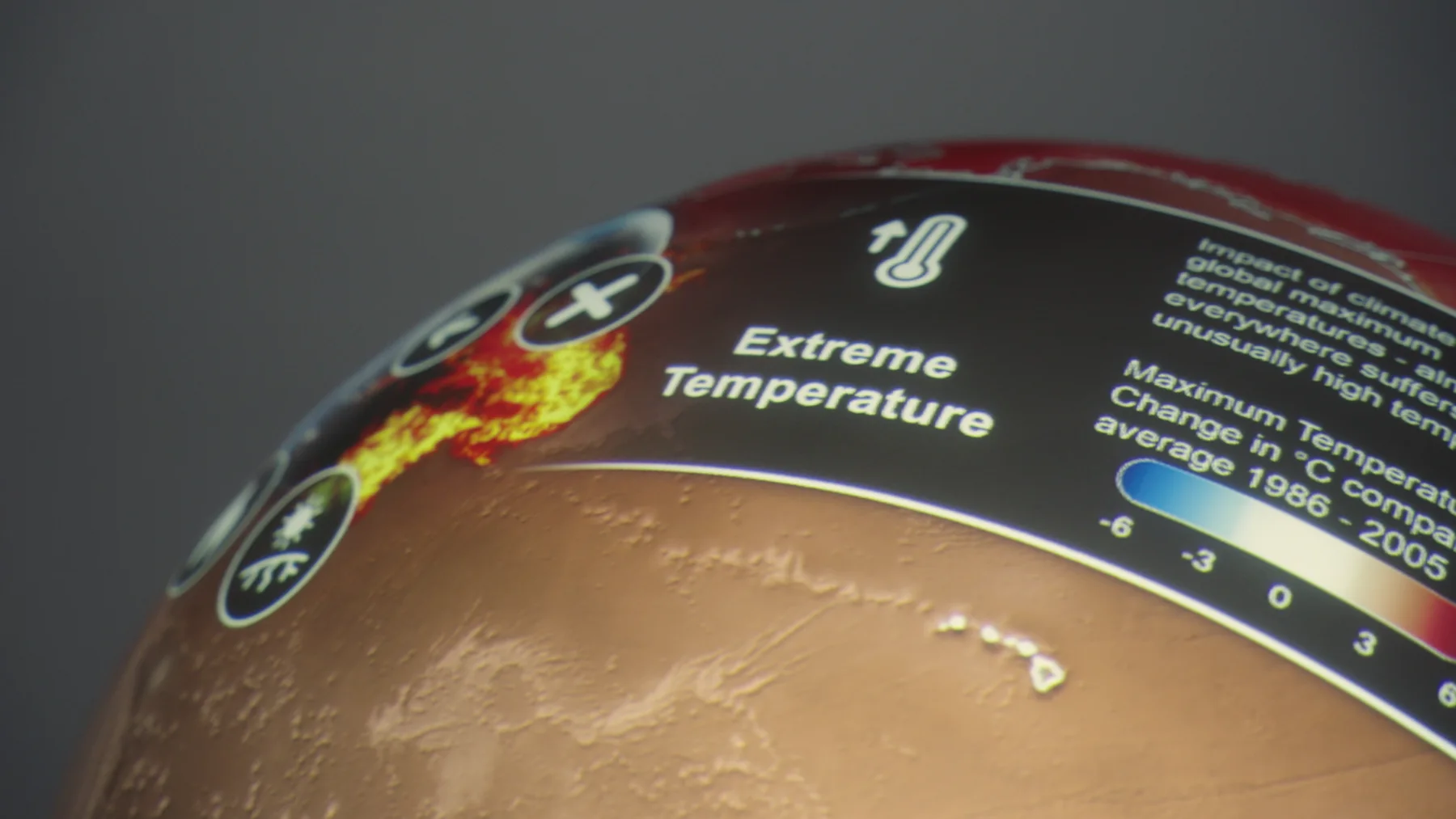 Close-up of interactive climate content on a PufferTouch hemi