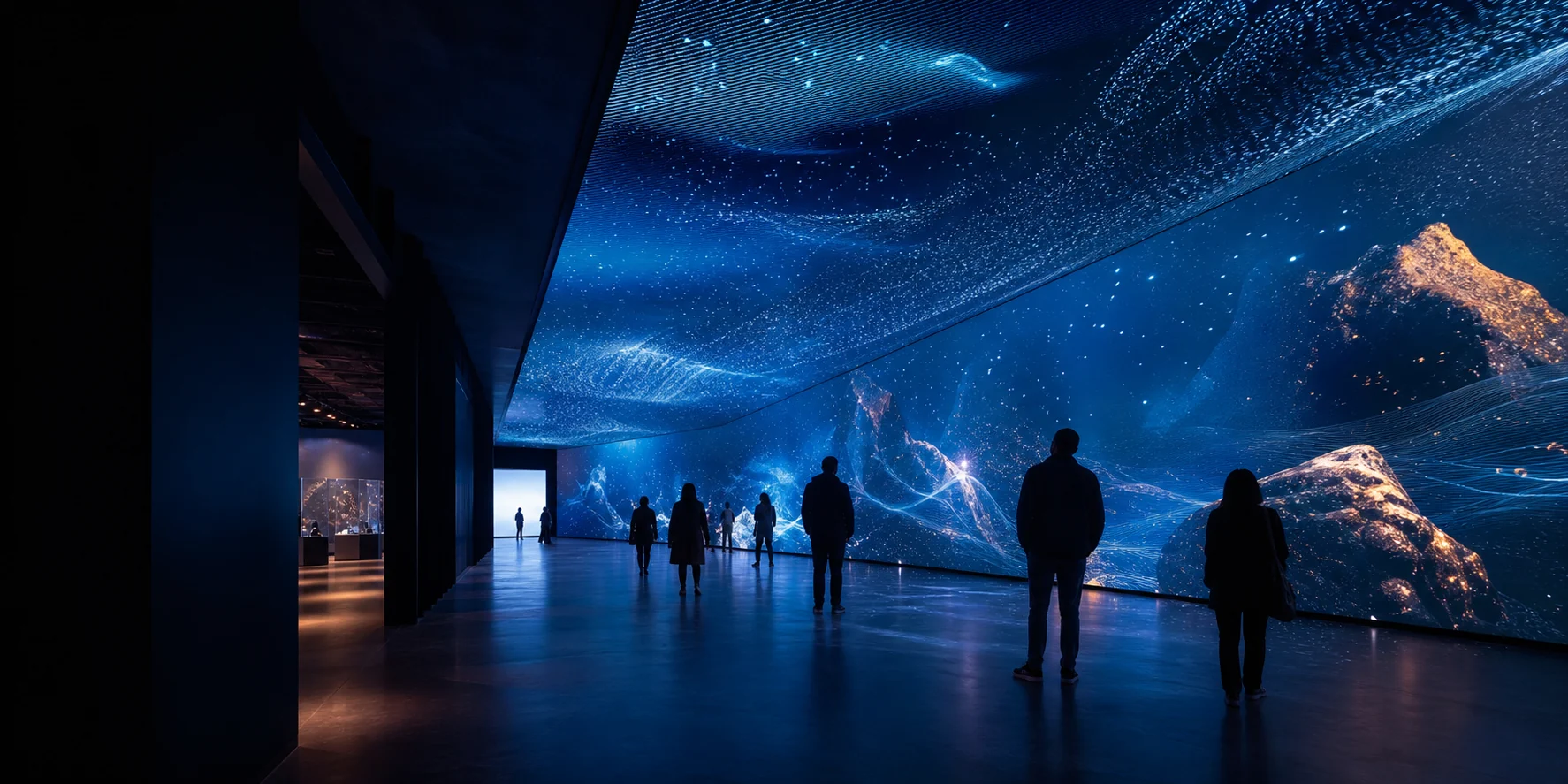 Concept visualisation of visitors moving through an immersive LED environment
