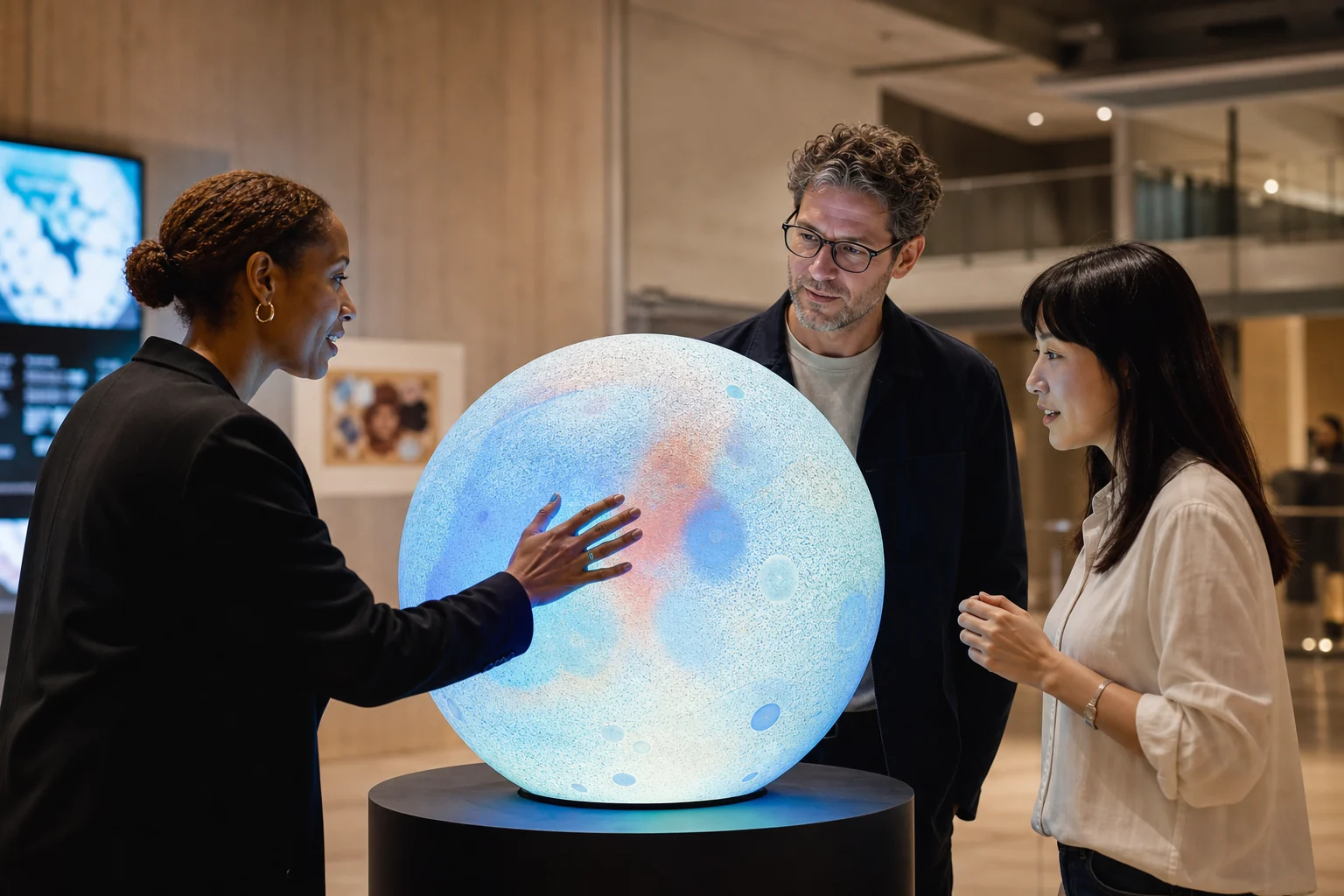 Visualisation of several visitors exploring a PufferTouch display together