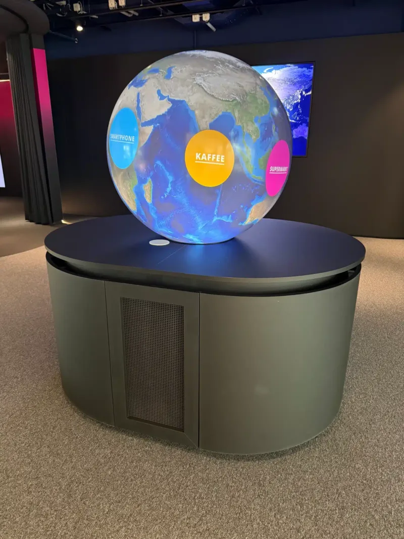 PufferTouch Sphere 900 displaying financial topics at Financial Life Park